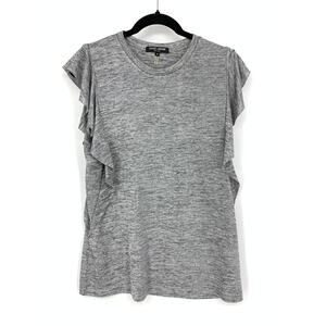David Lerner T-Shirt Women's Size Small Ruffle Cap Sleeve Crew Neck Silver Gray